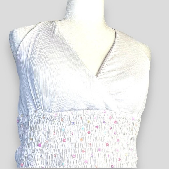 Signature by Sangria White Asymmetrical Halter Neck Sequin Maxi Dress Sz 10 - Picture 3 of 16